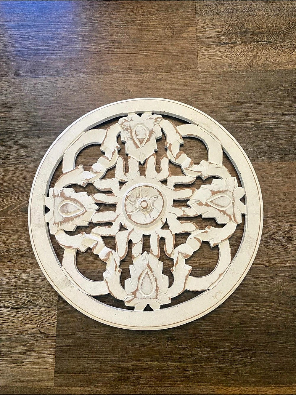 Carved Geometric Round Wall Decor in White
